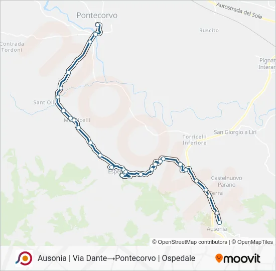 Percorso linea bus COTRAL