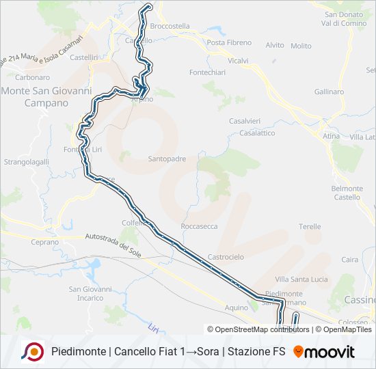 Percorso linea bus COTRAL