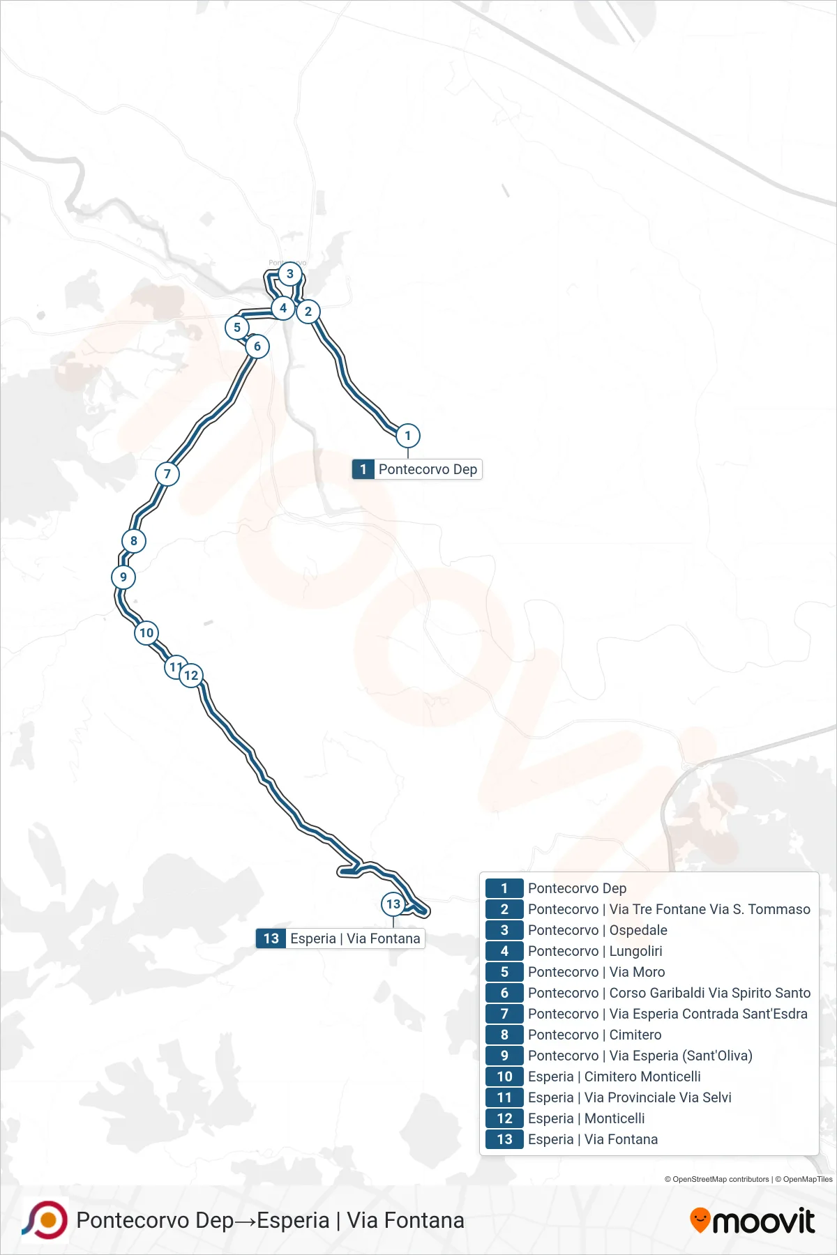 Linea COTRAL bus (Pontecorvo Dep→Esperia | Via Fontana) - Percorsi e fermate sulla mappa