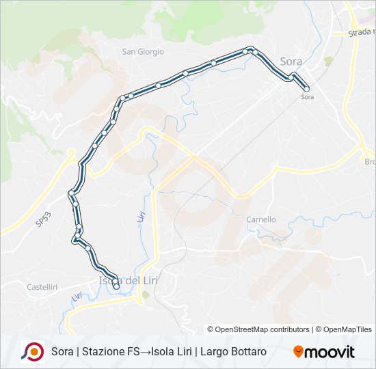 Percorso linea bus COTRAL