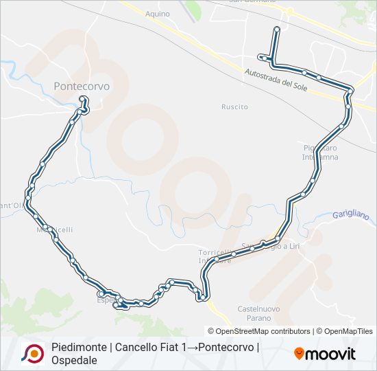 Percorso linea bus COTRAL