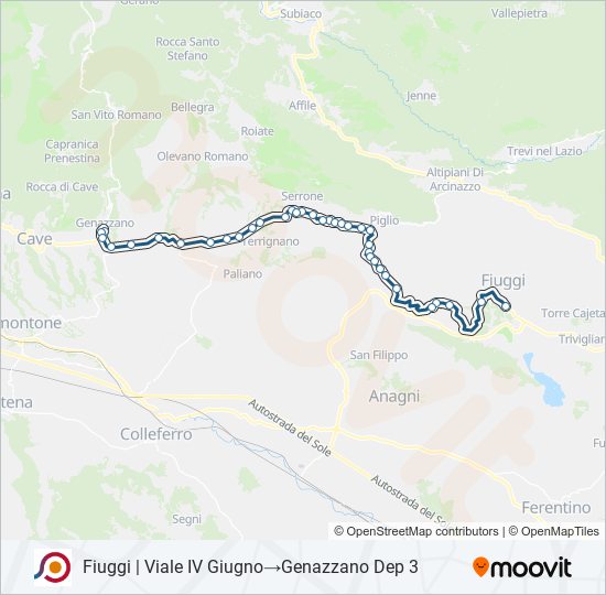 Percorso linea bus COTRAL