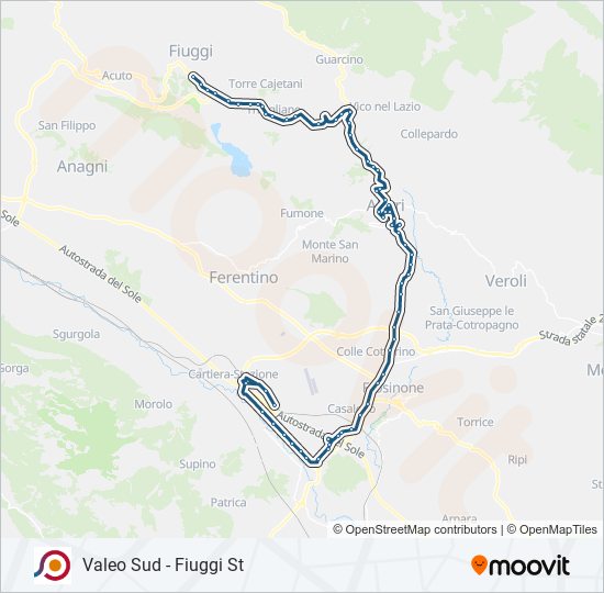 Percorso linea bus COTRAL