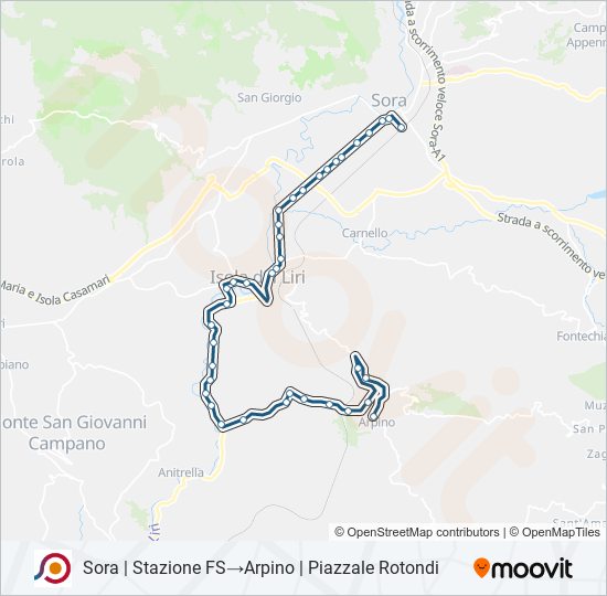 Percorso linea bus COTRAL