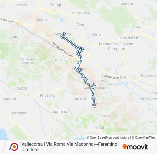 Percorso linea bus COTRAL