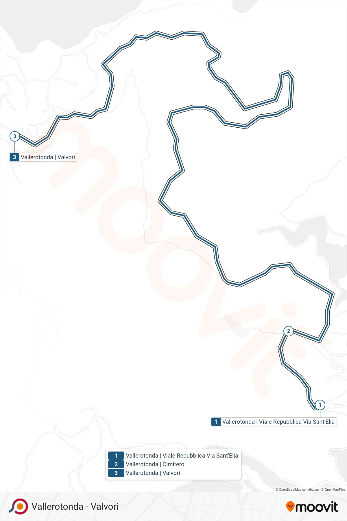 Linea COTRAL bus (Vallerotonda | Viale Repubblica Via Sant'Elia→Vallerotonda | Valvori) - Percorsi e fermate sulla mappa