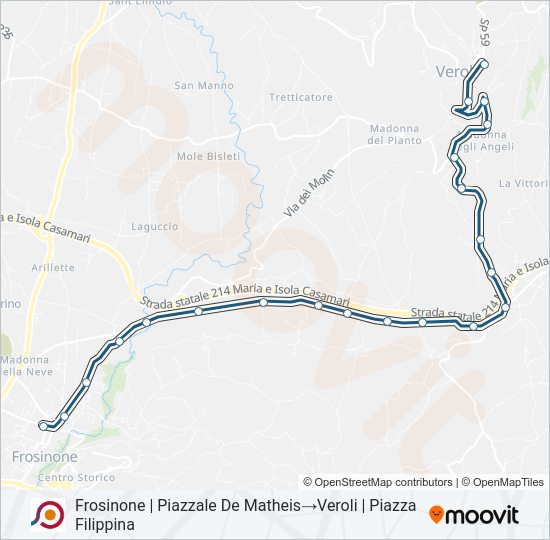 Percorso linea bus COTRAL