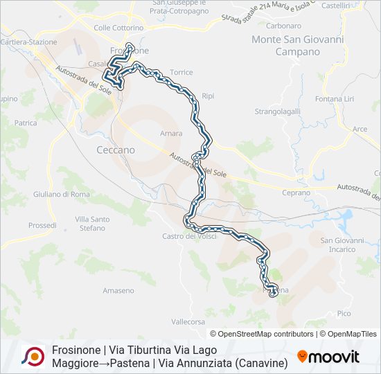 Percorso linea bus COTRAL