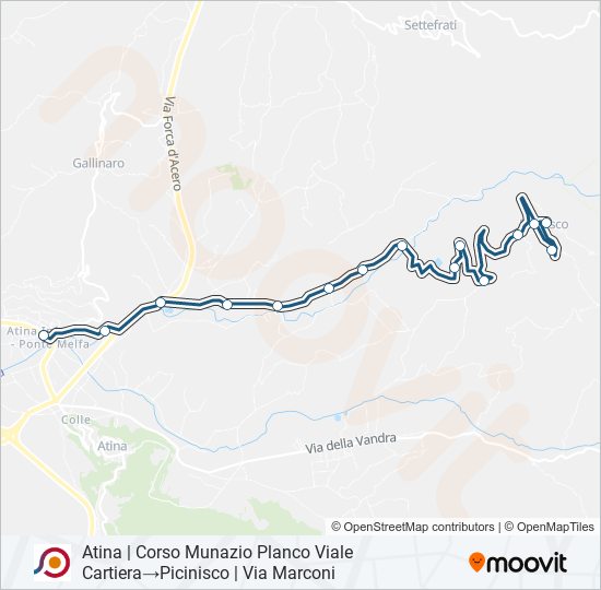 Percorso linea bus COTRAL