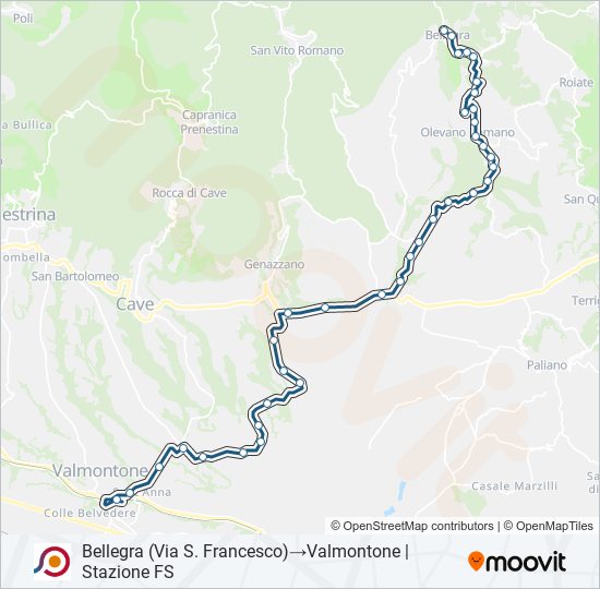 Percorso linea bus COTRAL