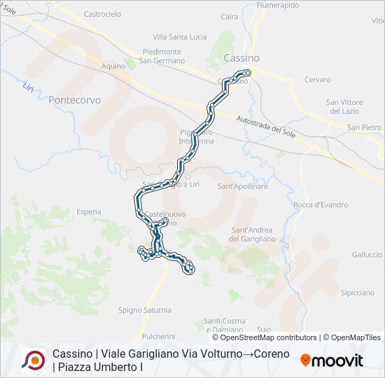 Percorso linea bus COTRAL