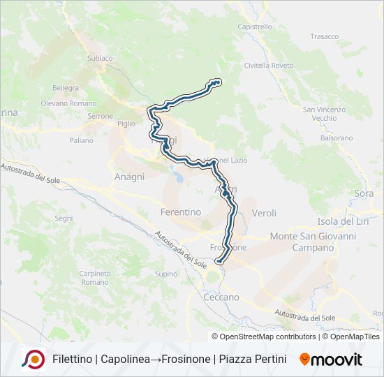 Percorso linea bus COTRAL