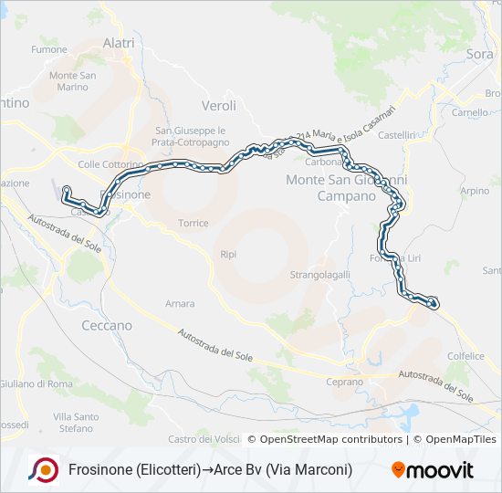 Percorso linea bus COTRAL