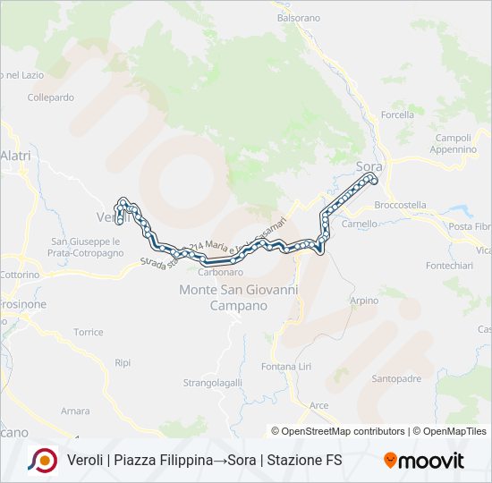 Percorso linea bus COTRAL