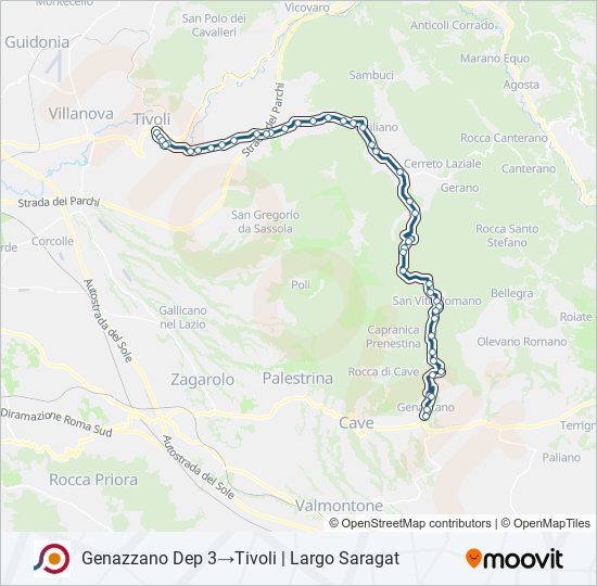 Percorso linea bus COTRAL