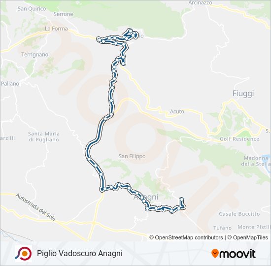 Percorso linea bus COTRAL