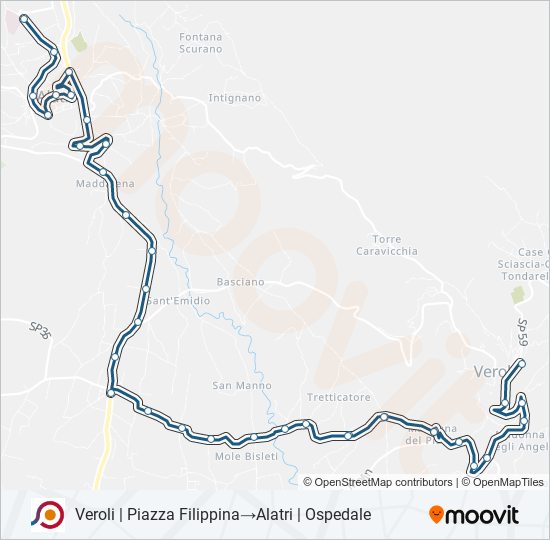 Percorso linea bus COTRAL