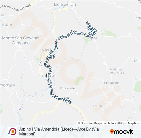 Percorso linea bus COTRAL