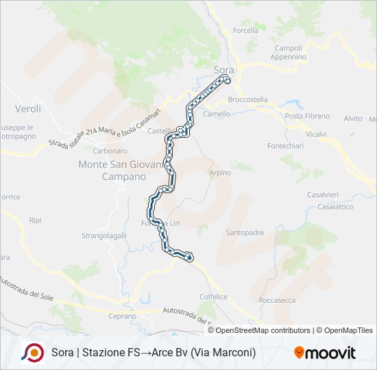 Percorso linea bus COTRAL