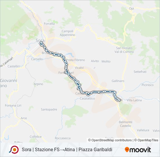 Percorso linea bus COTRAL