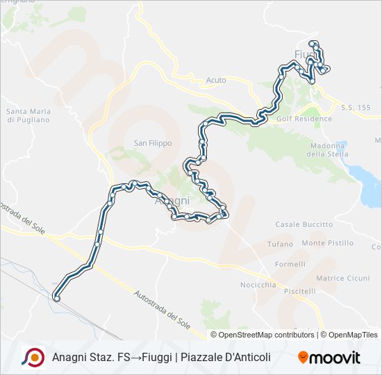 Percorso linea bus COTRAL