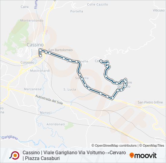 Percorso linea bus COTRAL