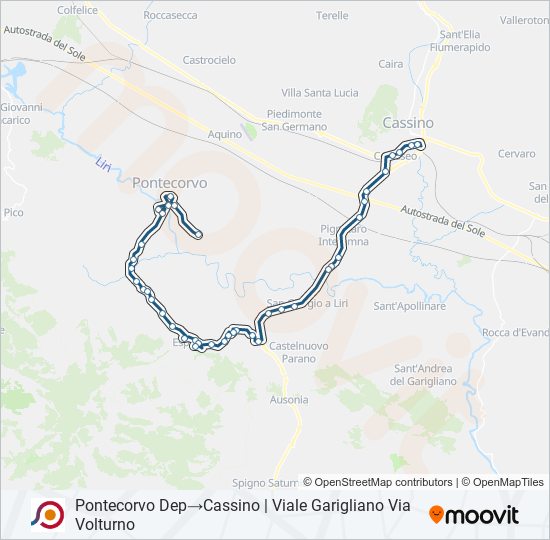 Percorso linea bus COTRAL