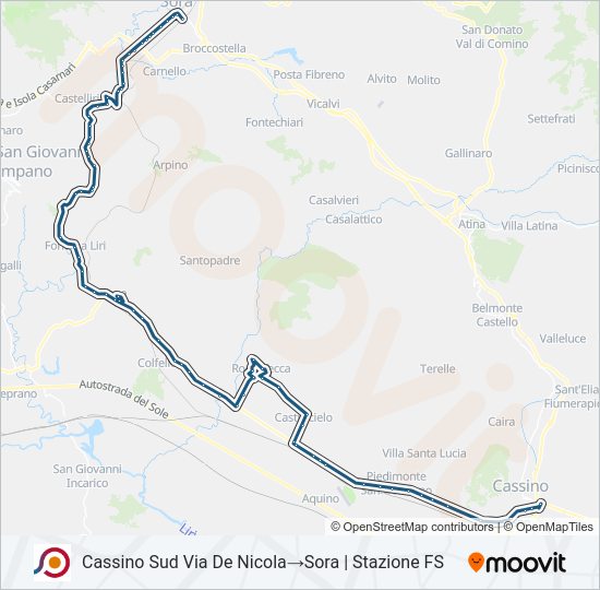 Percorso linea bus COTRAL