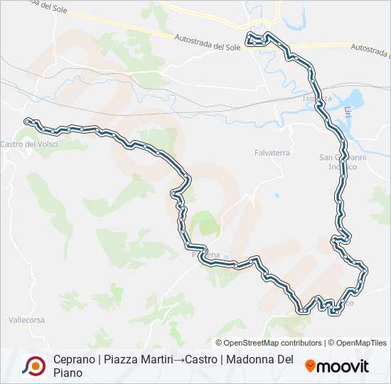 Percorso linea bus COTRAL