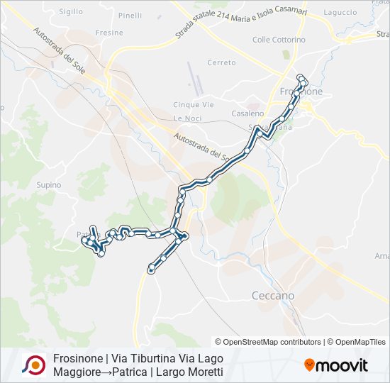 Percorso linea bus COTRAL