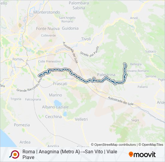 Percorso linea bus COTRAL