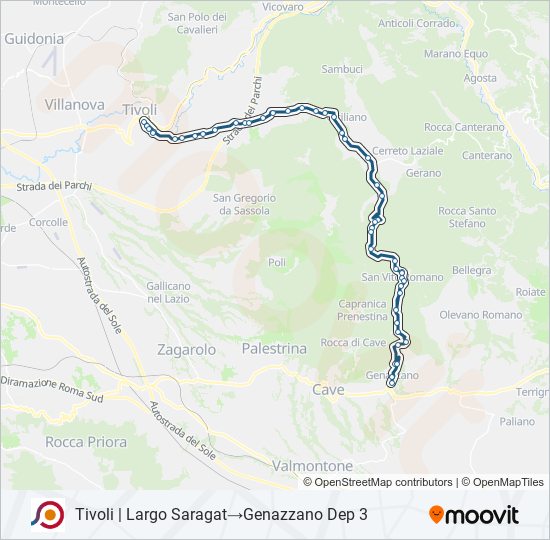 Percorso linea bus COTRAL