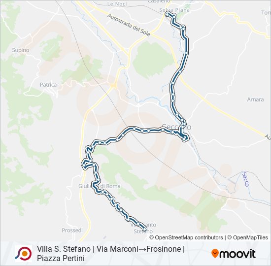 Percorso linea bus COTRAL