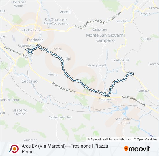 Percorso linea bus COTRAL