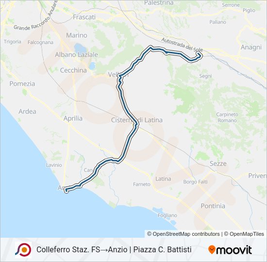 Percorso linea bus COTRAL