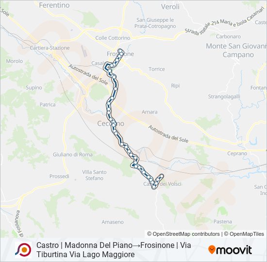 Percorso linea bus COTRAL