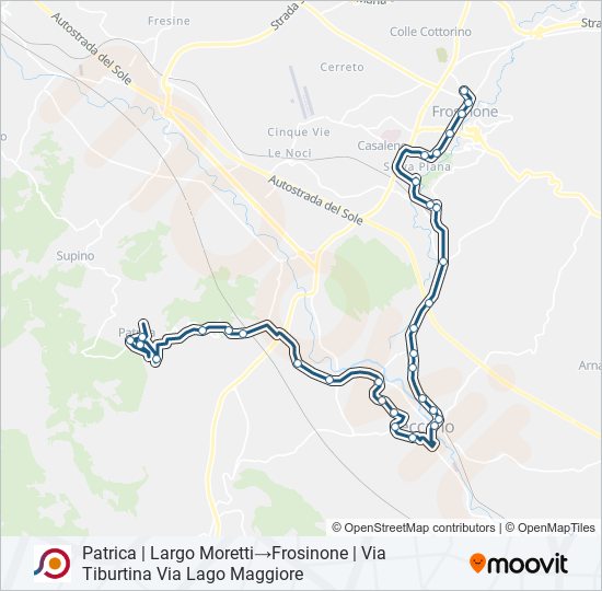 Percorso linea bus COTRAL