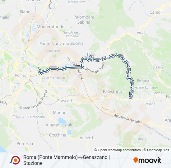 Percorso linea bus COTRAL