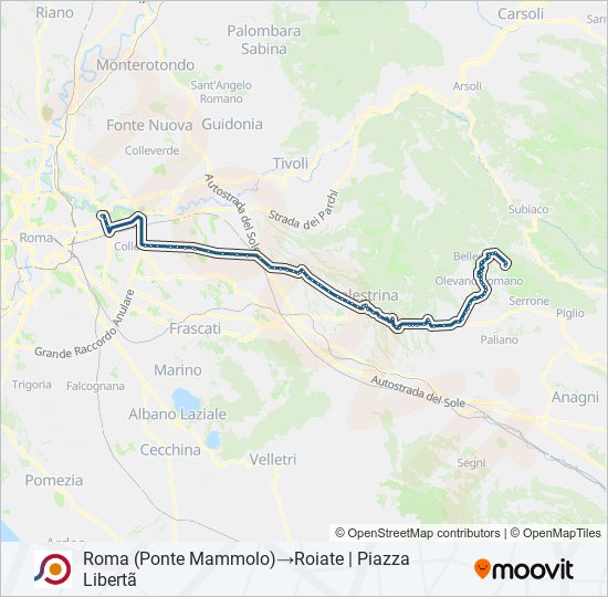 Percorso linea bus COTRAL