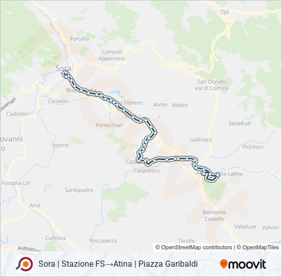 Percorso linea bus COTRAL