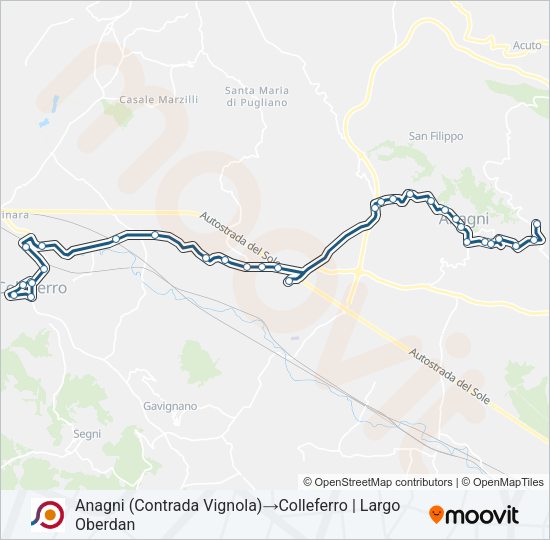 Percorso linea bus COTRAL