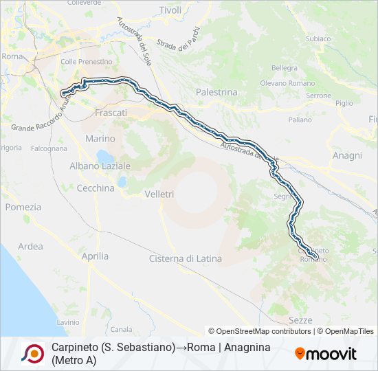 Percorso linea bus COTRAL