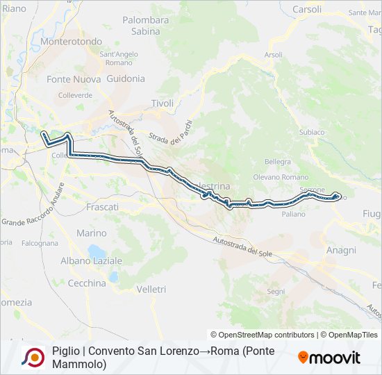 Percorso linea bus COTRAL