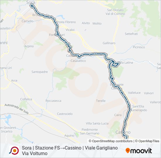 Percorso linea bus COTRAL