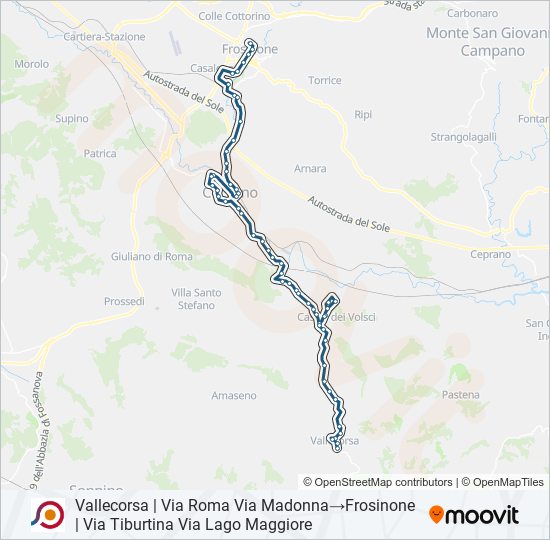 Percorso linea bus COTRAL