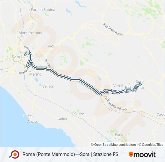 Percorso linea bus COTRAL