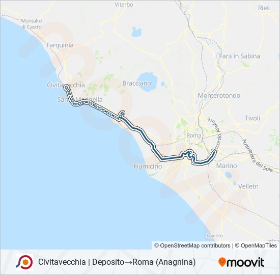 Percorso linea bus COTRAL