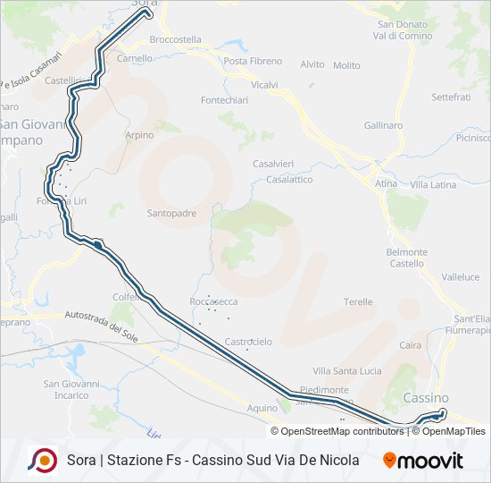 Percorso linea bus COTRAL