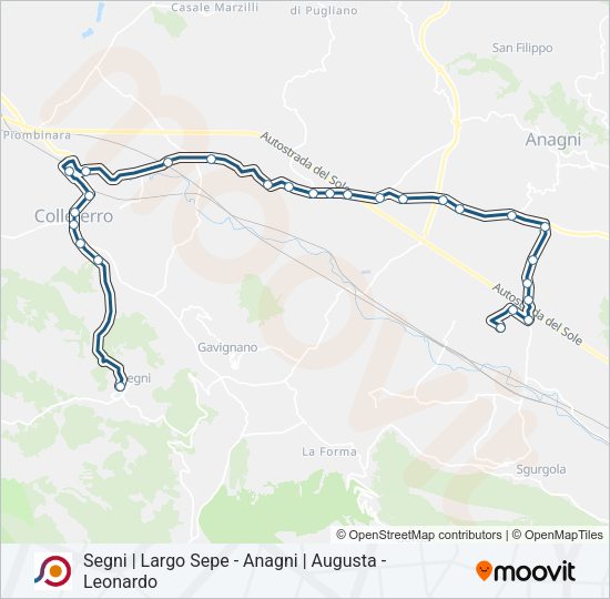 Percorso linea bus COTRAL