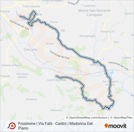 Percorso linea bus COTRAL